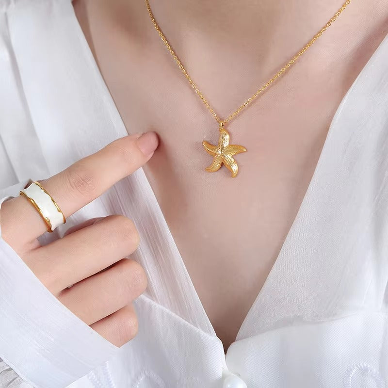 Minimalist Jewelry 18K Gold Plated Stainless Steel Starfish Pendant Necklace for Women Tarnish Free Jewelry
